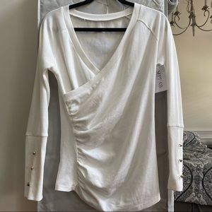 Sept & Co Boutique Girl of The Hour Wrap Long Sleeve Top White Studded Sleeve